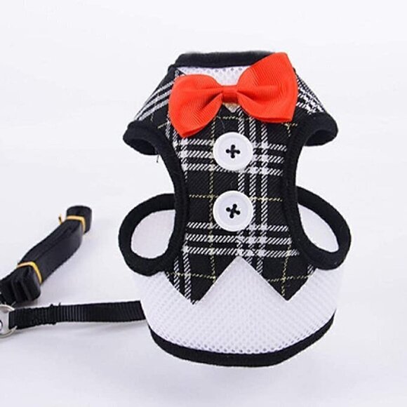 **3/$25**elegant Cat Dog Harness Vest with Leash Bow Tie Tuxedo Style Adjustable - Picture 2 of 4